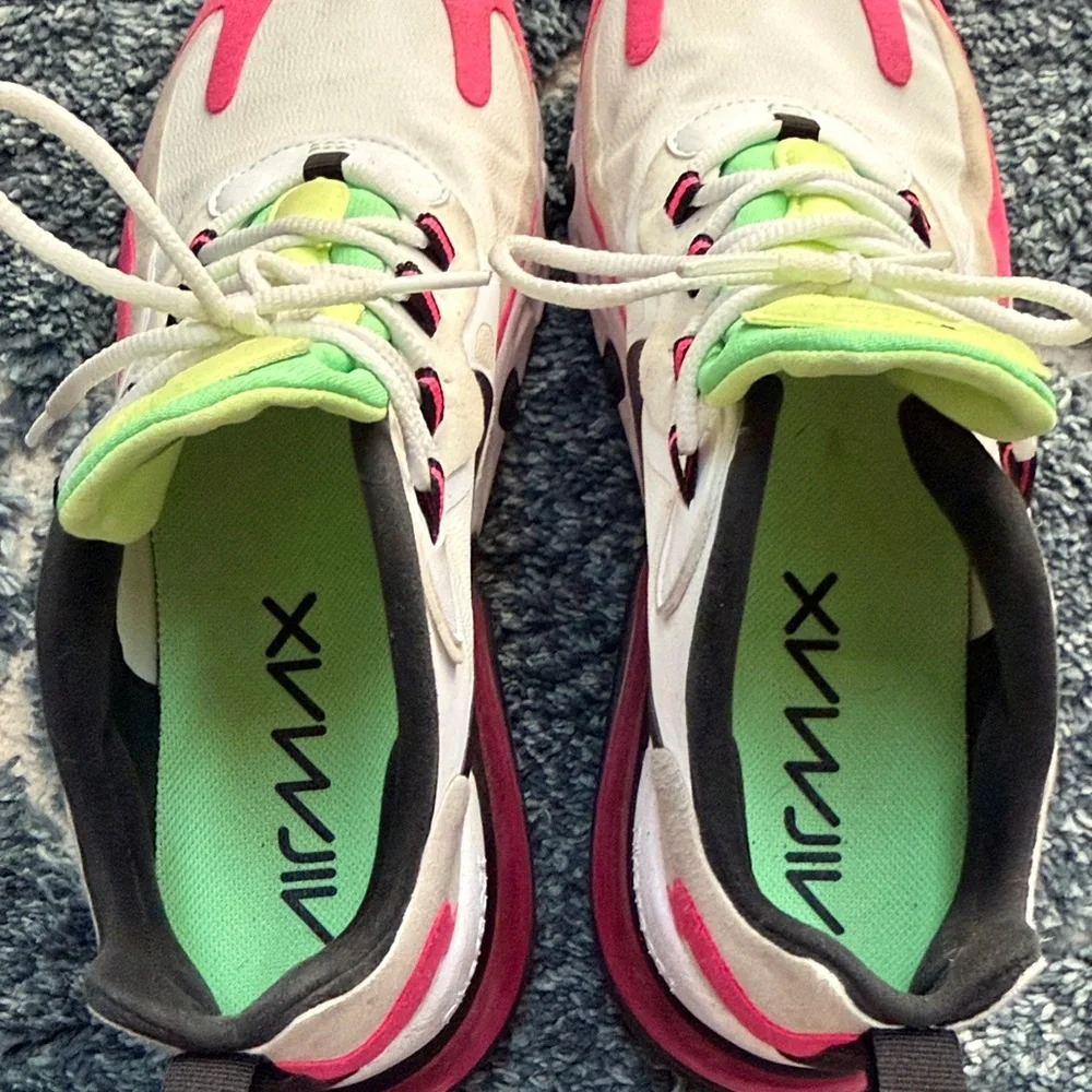 Nike Air Max 270 React Pink and White with Green Accents - Picture 3 of 8